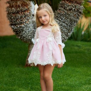 Cream pink baby dress with knickers
